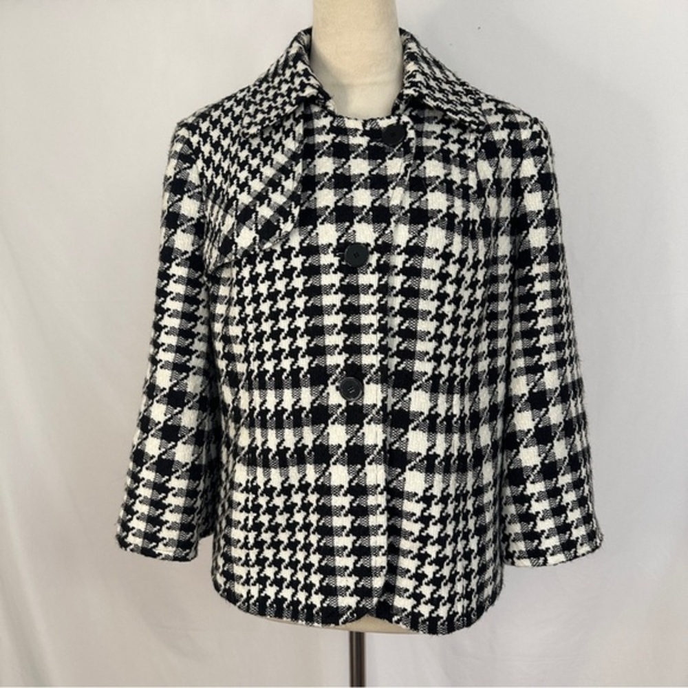 East 5th Blazer Coat Jacket Houndstooth Black White Womens Size Large Preppy